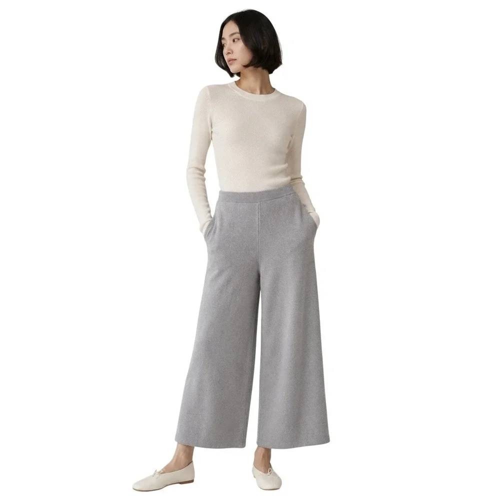 Uniqlo x Marimekko Gray Wool Blend Knit Wide Leg Cropped Pants M NWT